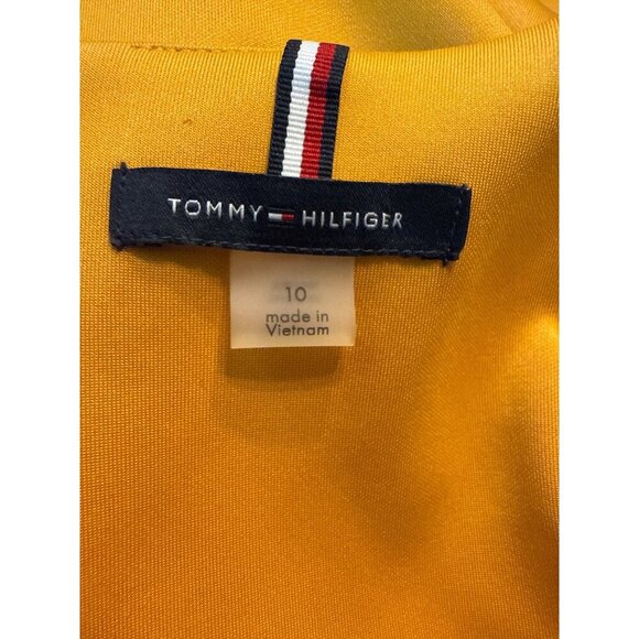 Tommy Hilfiger Mustard Ruffle Sleeve Shift Midi Dress Size 10 Polyester EUC - Picture 6 of 11